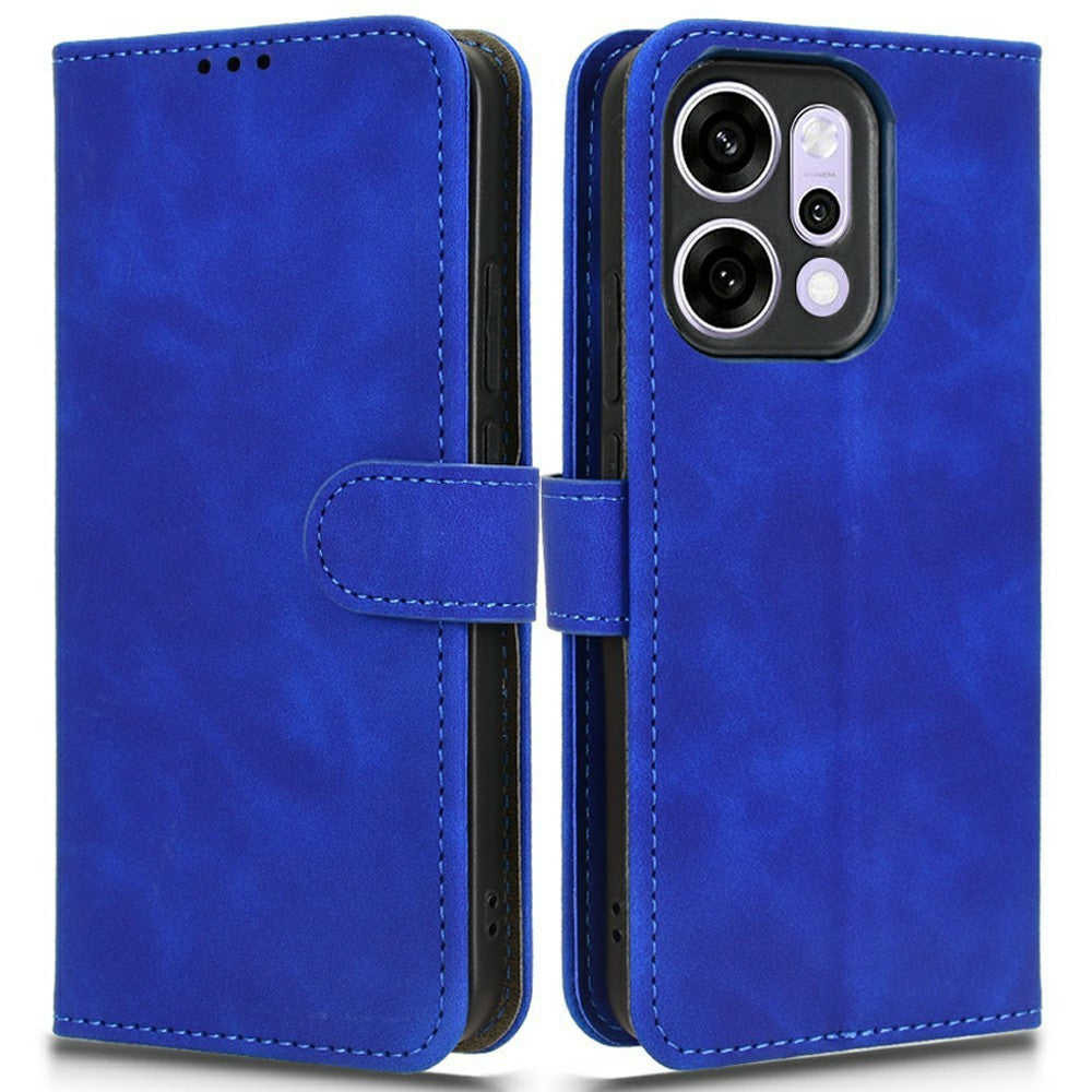 For Oppo Reno14 Pro 5G (Global) Leather Case Skin Feel Anti Drop Wallet Flip Phone Cover - Blue