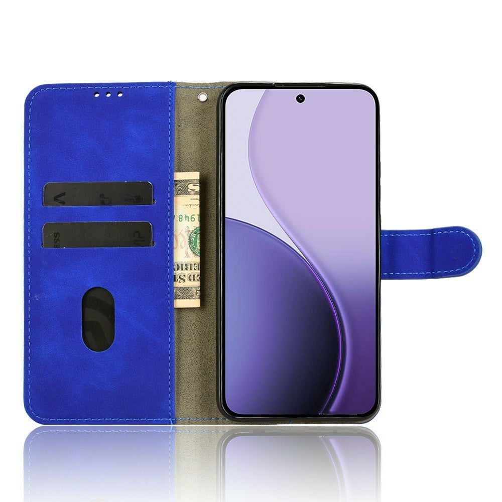 For Oppo Reno14 Pro 5G (Global) Leather Case Skin Feel Anti Drop Wallet Flip Phone Cover - Blue