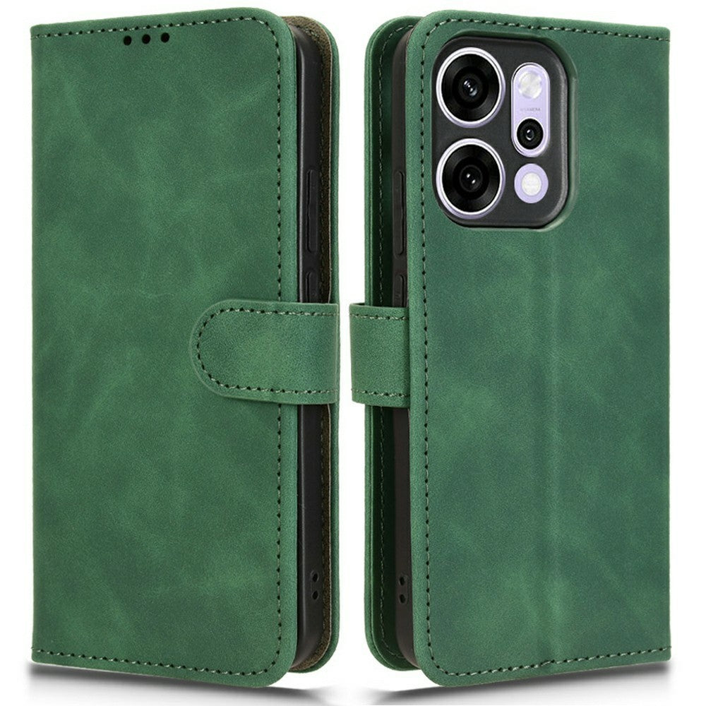 For Oppo Reno14 Pro 5G (Global) Leather Case Skin Feel Anti Drop Wallet Flip Phone Cover - Green