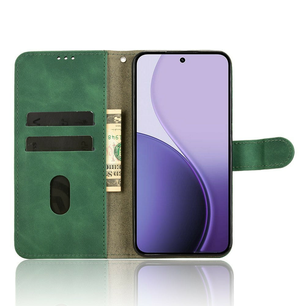 For Oppo Reno14 Pro 5G (Global) Leather Case Skin Feel Anti Drop Wallet Flip Phone Cover - Green