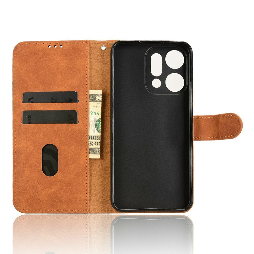 For Oppo Reno14 Pro 5G (Global) Leather Case Skin Feel Anti Drop Wallet Flip Phone Cover - Brown