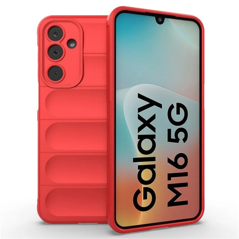 For Samsung Galaxy M16 5G TPU Case WANLONFENG HD Series Anti Slip Phone Cover with Tempered Glass - Red