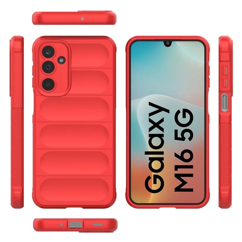 For Samsung Galaxy M16 5G TPU Case WANLONFENG HD Series Anti Slip Phone Cover with Tempered Glass - Red