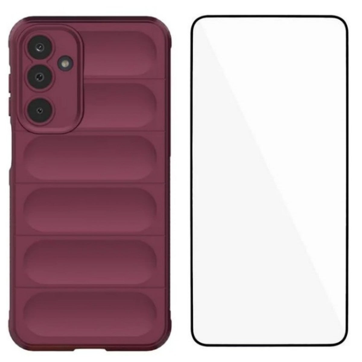 For Samsung Galaxy M16 5G TPU Case WANLONFENG HD Series Anti Slip Phone Cover with Tempered Glass - Wine Red