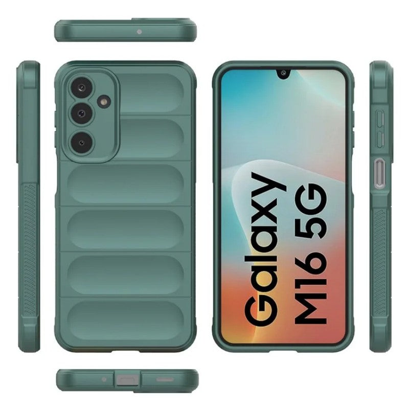 For Samsung Galaxy M16 5G TPU Case WANLONFENG HD Series Anti Slip Phone Cover with Tempered Glass - Army Green