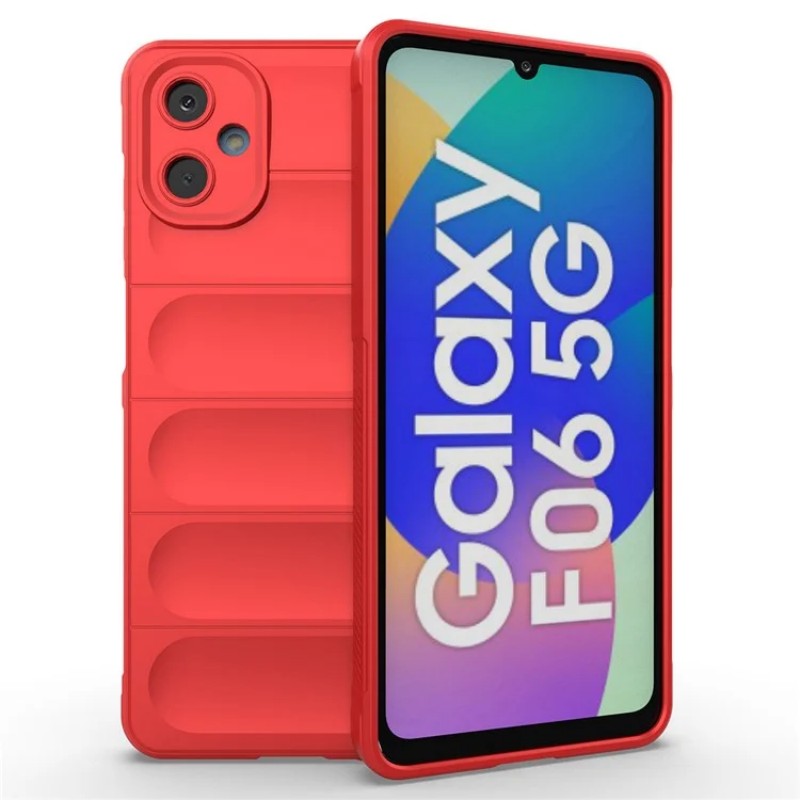 For Samsung Galaxy M06 5G / Galaxy F06 5G TPU Case WANLONFENG HD Series Anti Slip Phone Cover with Tempered Glass - Red