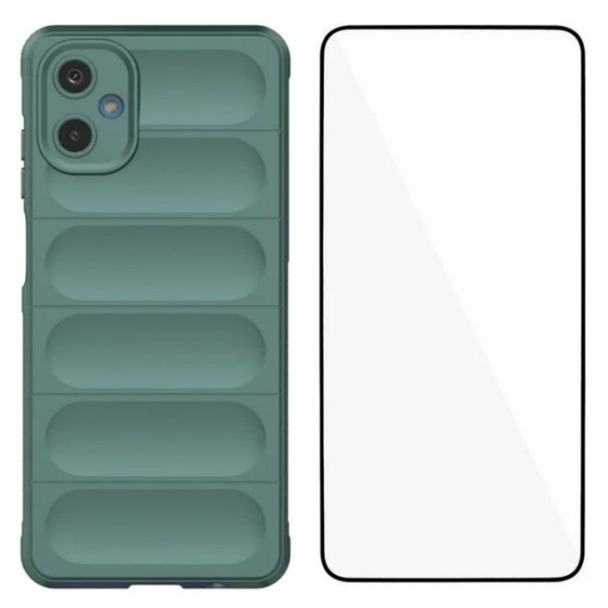 For Samsung Galaxy M06 5G / Galaxy F06 5G TPU Case WANLONFENG HD Series Anti Slip Phone Cover with Tempered Glass - Army Green