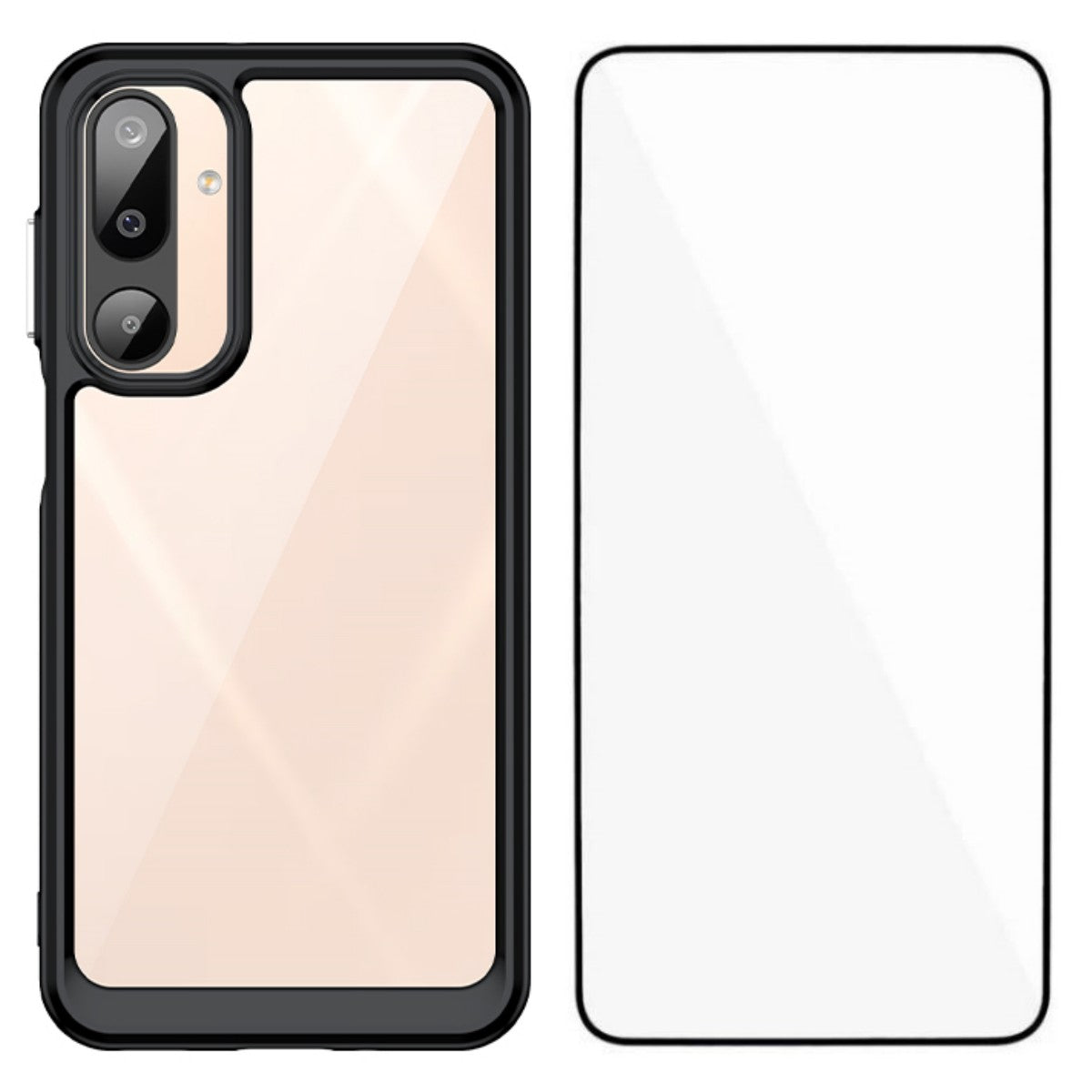 For Samsung Galaxy M16 5G Phone Case WANLONFENG XC Series TPU Acrylic Cover with Tempered Glass (Big Lens Hole) - Black