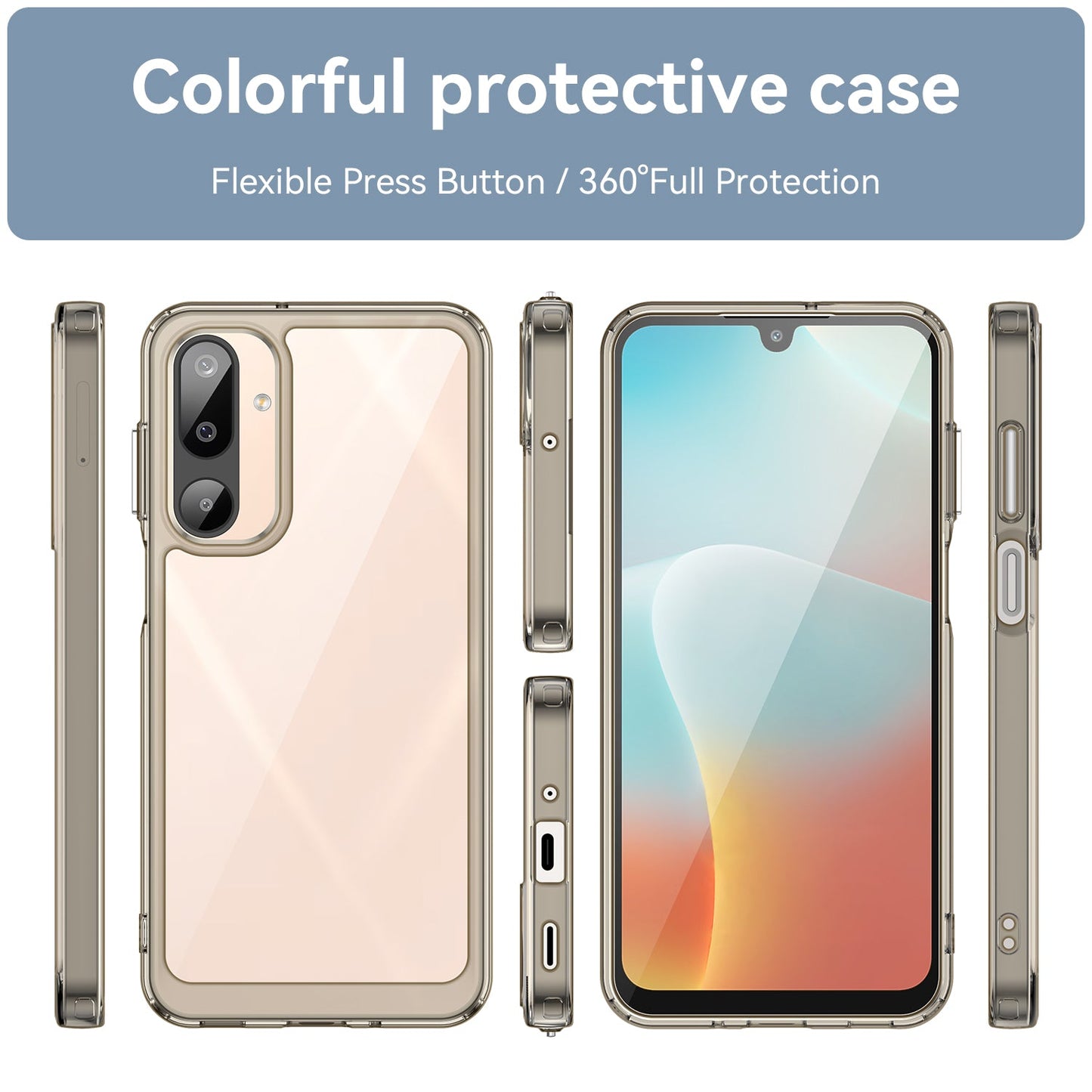 For Samsung Galaxy M16 5G Phone Case WANLONFENG XC Series TPU Acrylic Cover with Tempered Glass (Big Lens Hole) - Transparent Grey