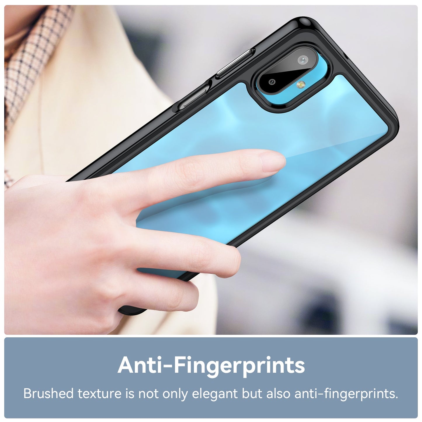 For Samsung Galaxy M06 5G Phone Case WANLONFENG XC Series TPU Acrylic Cover with Tempered Glass (Big Lens Hole) - Black