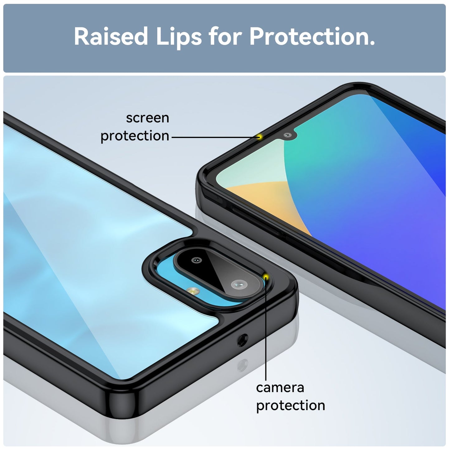 For Samsung Galaxy M06 5G Phone Case WANLONFENG XC Series TPU Acrylic Cover with Tempered Glass (Big Lens Hole) - Black