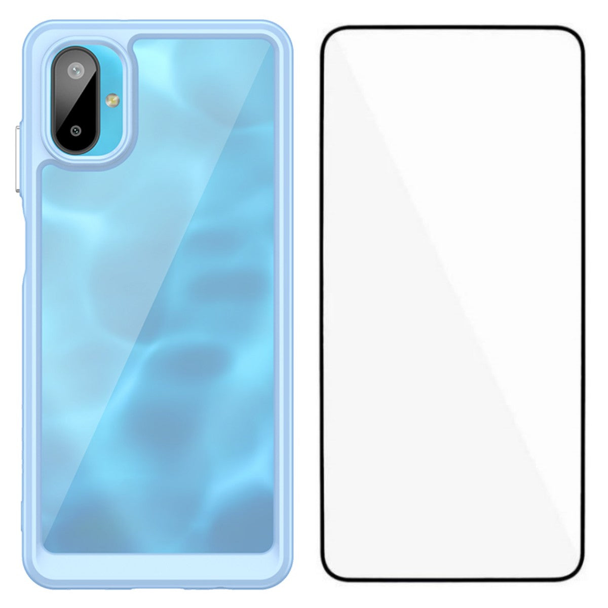 For Samsung Galaxy M06 5G Phone Case WANLONFENG XC Series TPU Acrylic Cover with Tempered Glass (Big Lens Hole) - Blue