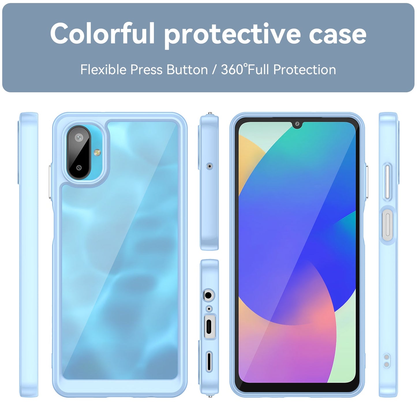 For Samsung Galaxy M06 5G Phone Case WANLONFENG XC Series TPU Acrylic Cover with Tempered Glass (Big Lens Hole) - Blue