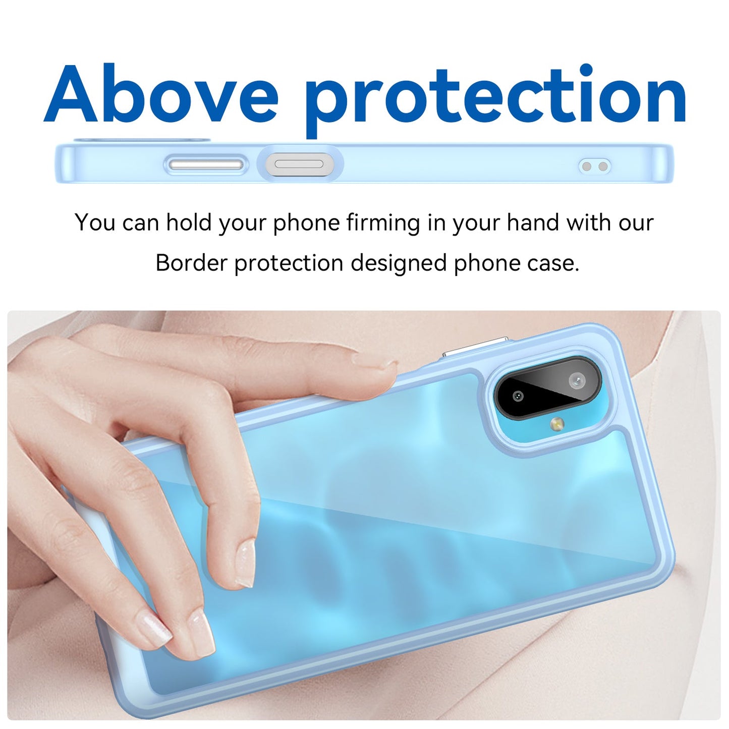 For Samsung Galaxy M06 5G Phone Case WANLONFENG XC Series TPU Acrylic Cover with Tempered Glass (Big Lens Hole) - Blue