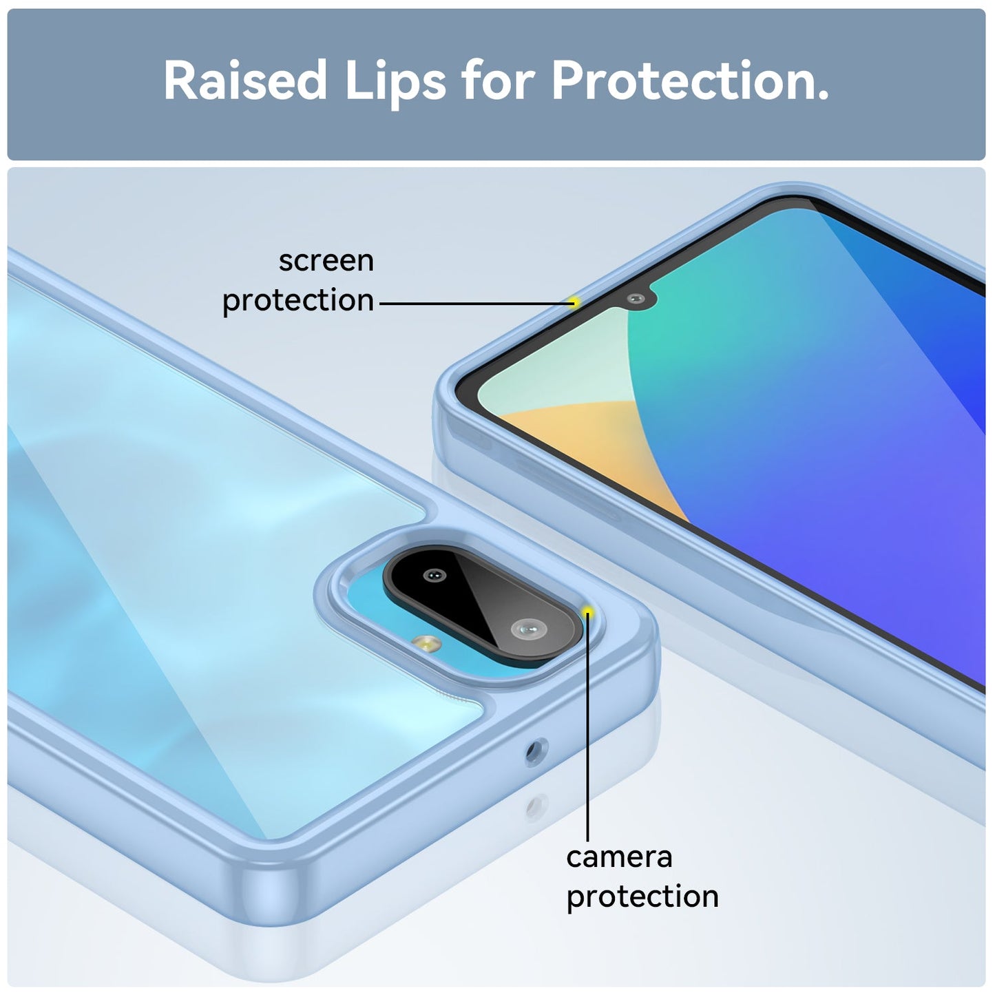 For Samsung Galaxy M06 5G Phone Case WANLONFENG XC Series TPU Acrylic Cover with Tempered Glass (Big Lens Hole) - Blue