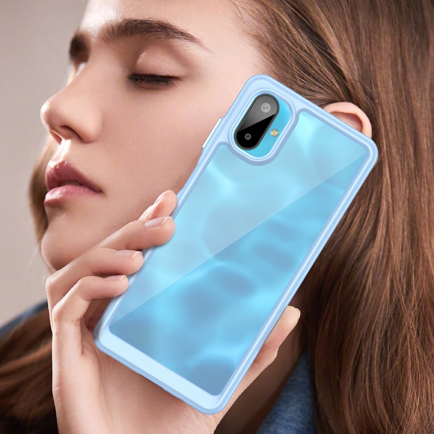 For Samsung Galaxy M06 5G Phone Case WANLONFENG XC Series TPU Acrylic Cover with Tempered Glass (Big Lens Hole) - Blue