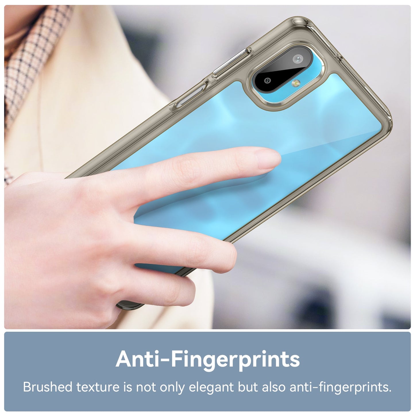 For Samsung Galaxy M06 5G Phone Case WANLONFENG XC Series TPU Acrylic Cover with Tempered Glass (Big Lens Hole) - Transparent Grey