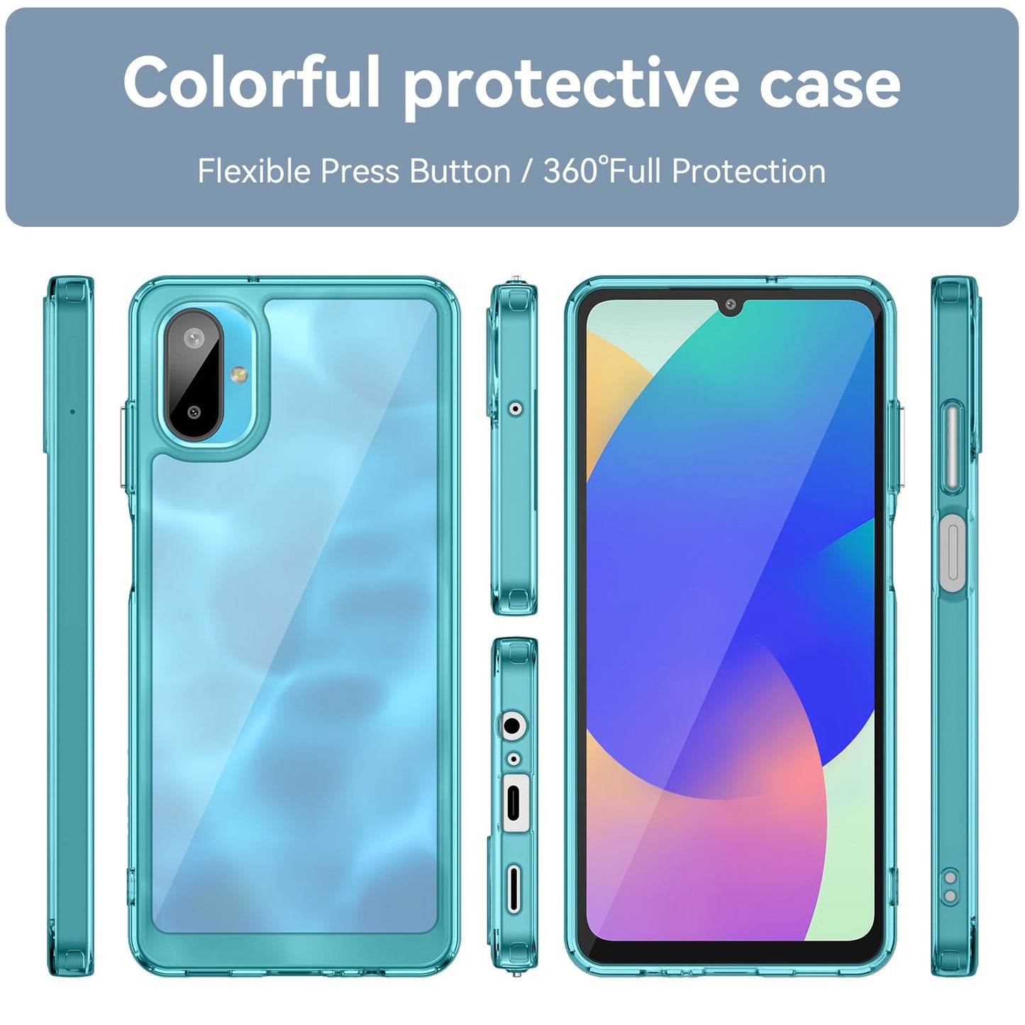 For Samsung Galaxy M06 5G Phone Case WANLONFENG XC Series TPU Acrylic Cover with Tempered Glass (Big Lens Hole) - Transparent Blue