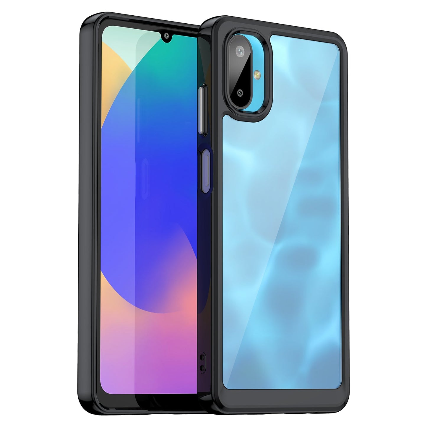 For Samsung Galaxy F06 5G Phone Case WANLONFENG XC Series TPU Acrylic Cover with Tempered Glass (Big Lens Hole) - Black