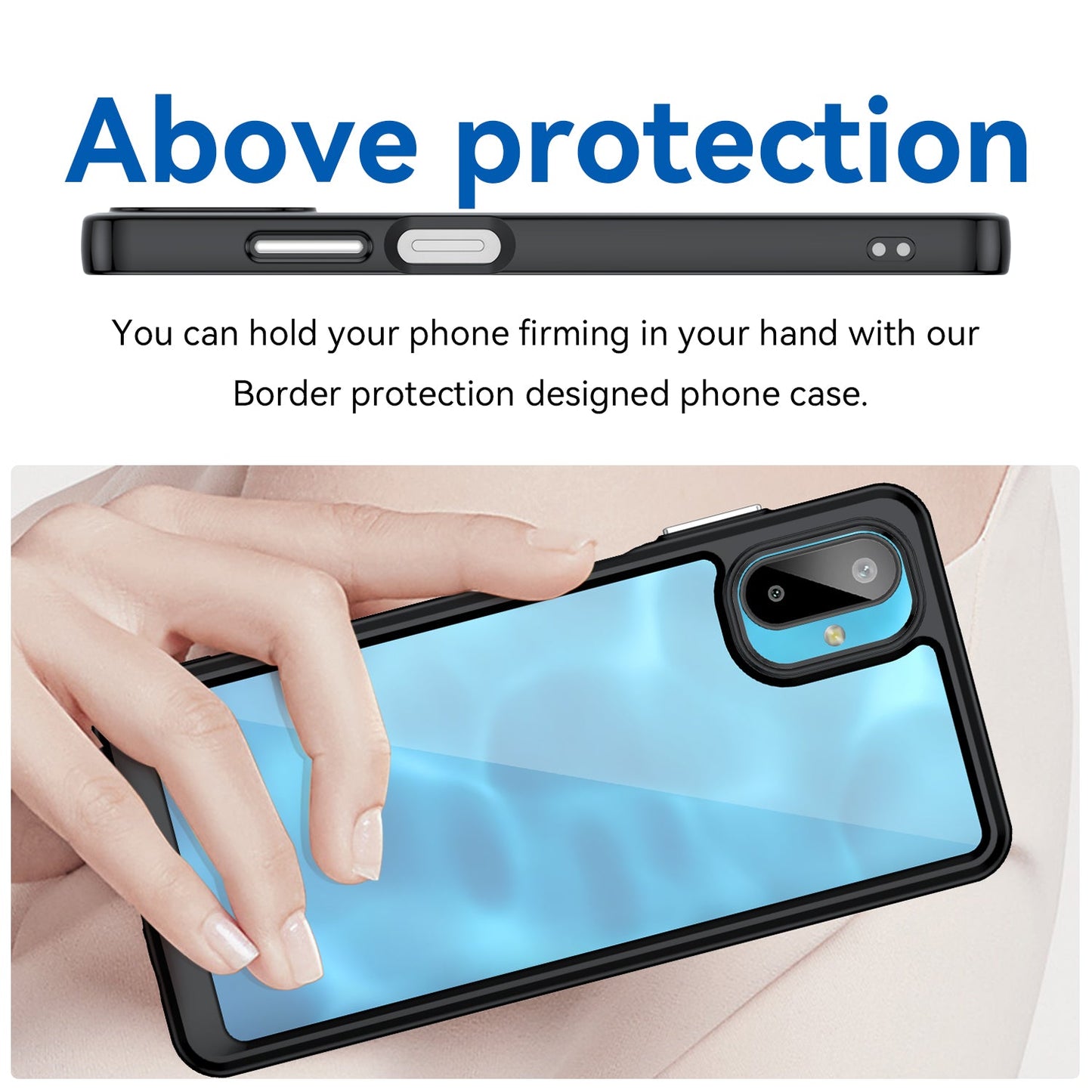 For Samsung Galaxy F06 5G Phone Case WANLONFENG XC Series TPU Acrylic Cover with Tempered Glass (Big Lens Hole) - Black