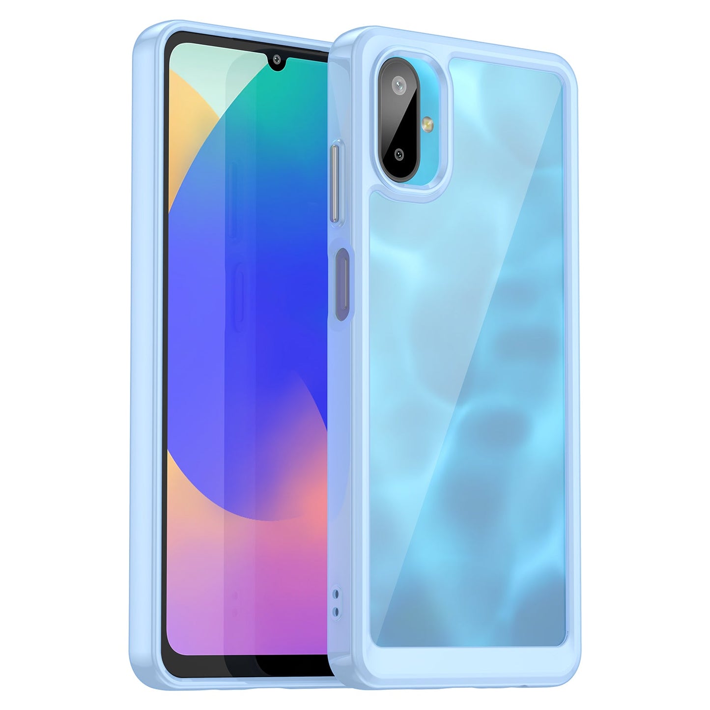 For Samsung Galaxy F06 5G Phone Case WANLONFENG XC Series TPU Acrylic Cover with Tempered Glass (Big Lens Hole) - Blue