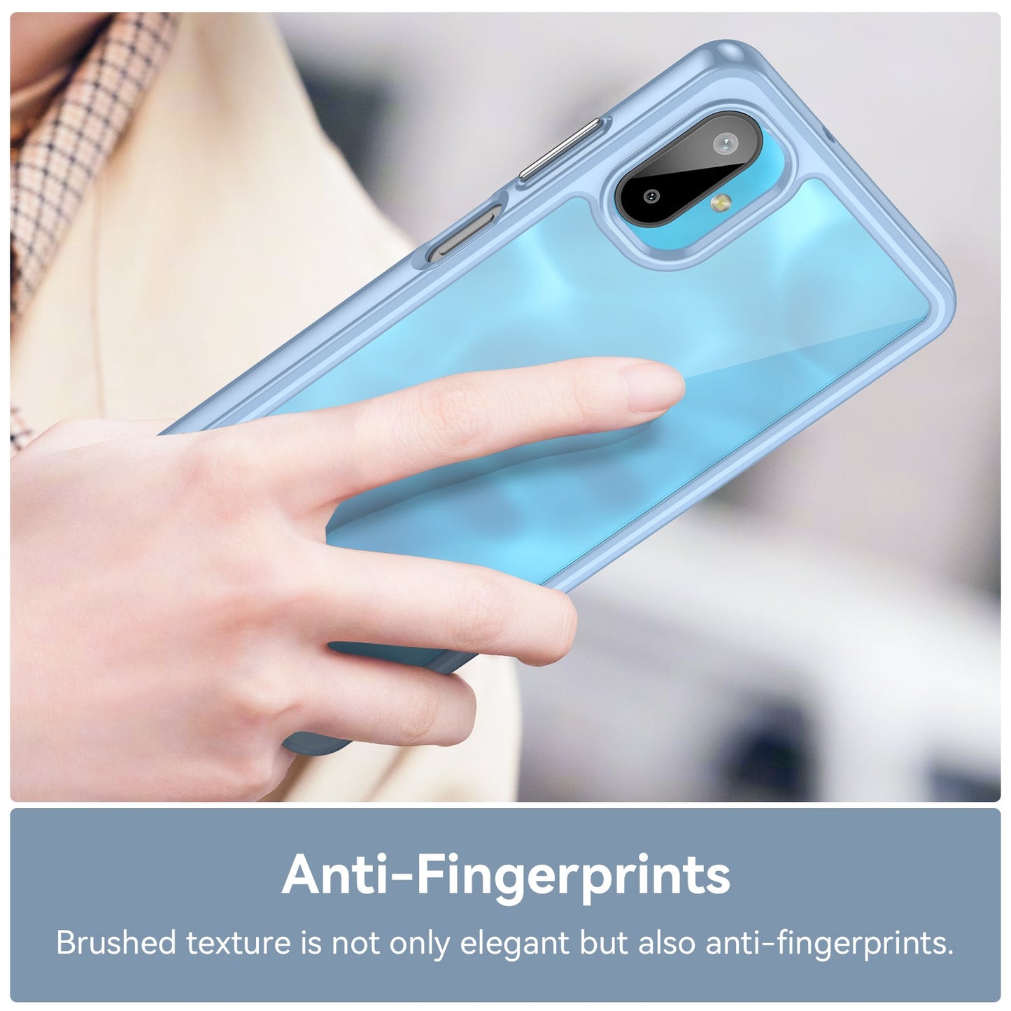 For Samsung Galaxy F06 5G Phone Case WANLONFENG XC Series TPU Acrylic Cover with Tempered Glass (Big Lens Hole) - Blue