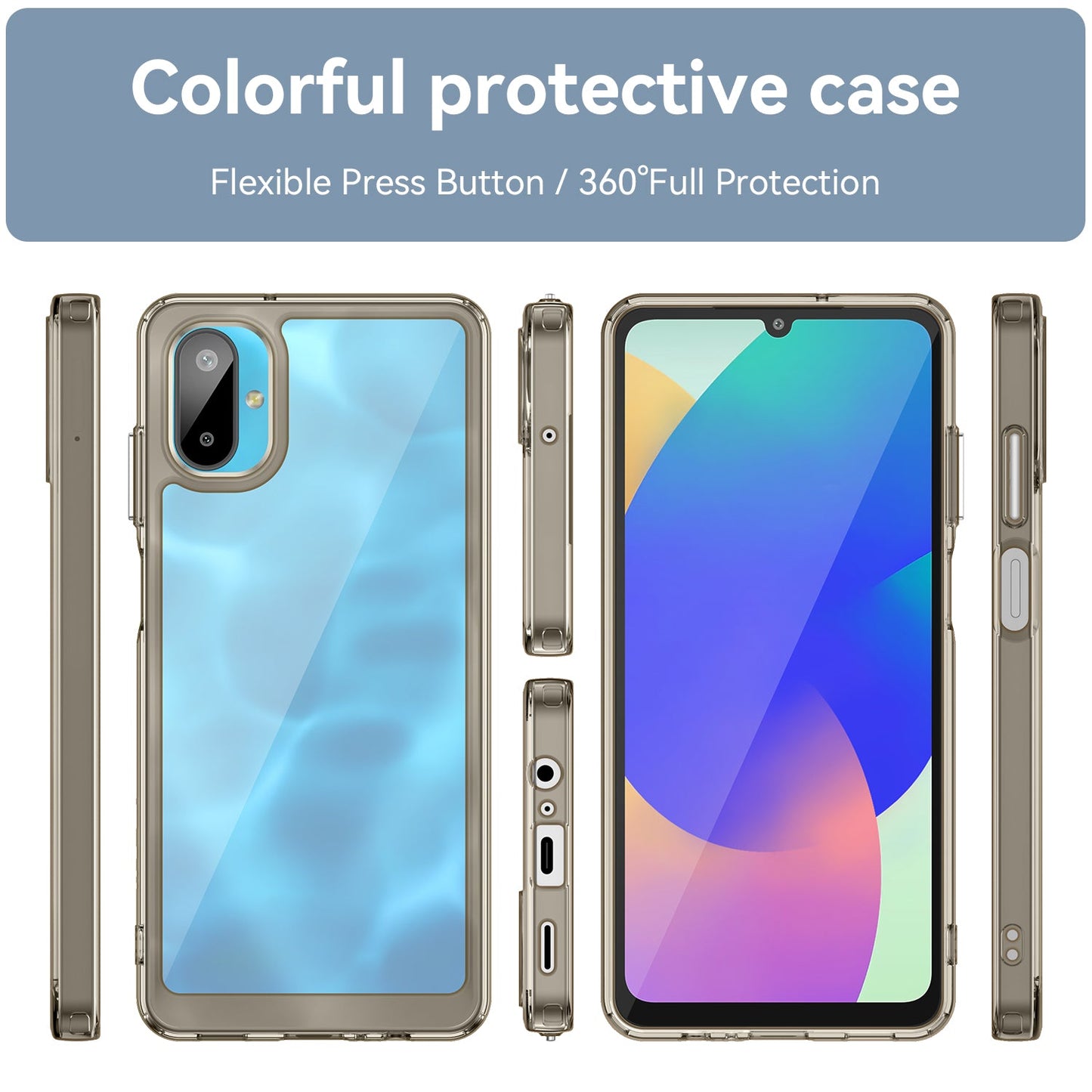 For Samsung Galaxy F06 5G Phone Case WANLONFENG XC Series TPU Acrylic Cover with Tempered Glass (Big Lens Hole) - Transparent Grey