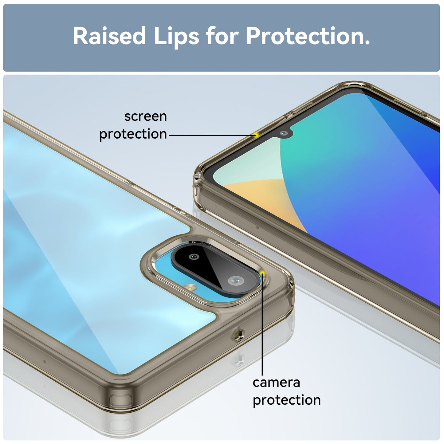 For Samsung Galaxy F06 5G Phone Case WANLONFENG XC Series TPU Acrylic Cover with Tempered Glass (Big Lens Hole) - Transparent Grey