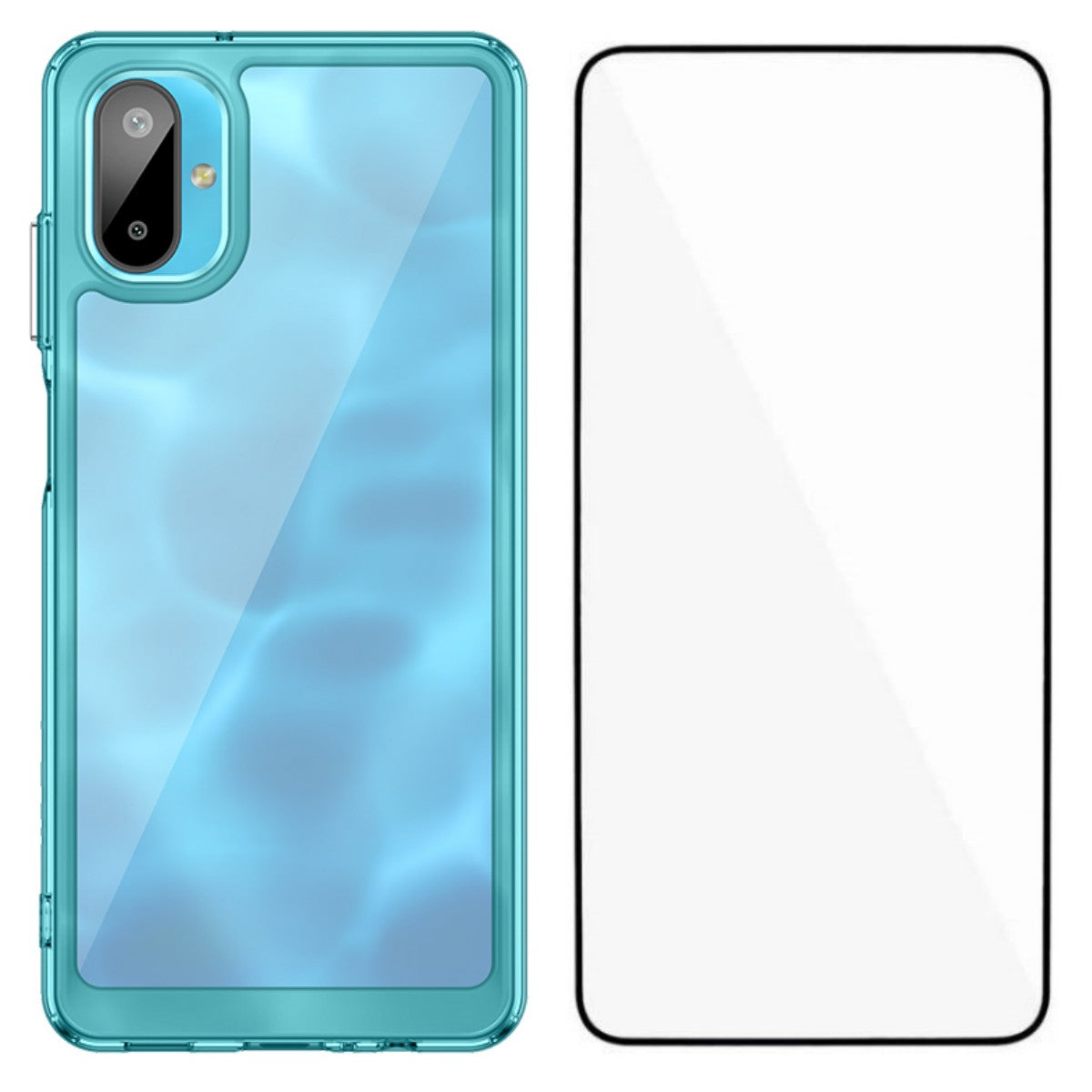 For Samsung Galaxy F06 5G Phone Case WANLONFENG XC Series TPU Acrylic Cover with Tempered Glass (Big Lens Hole) - Transparent Blue