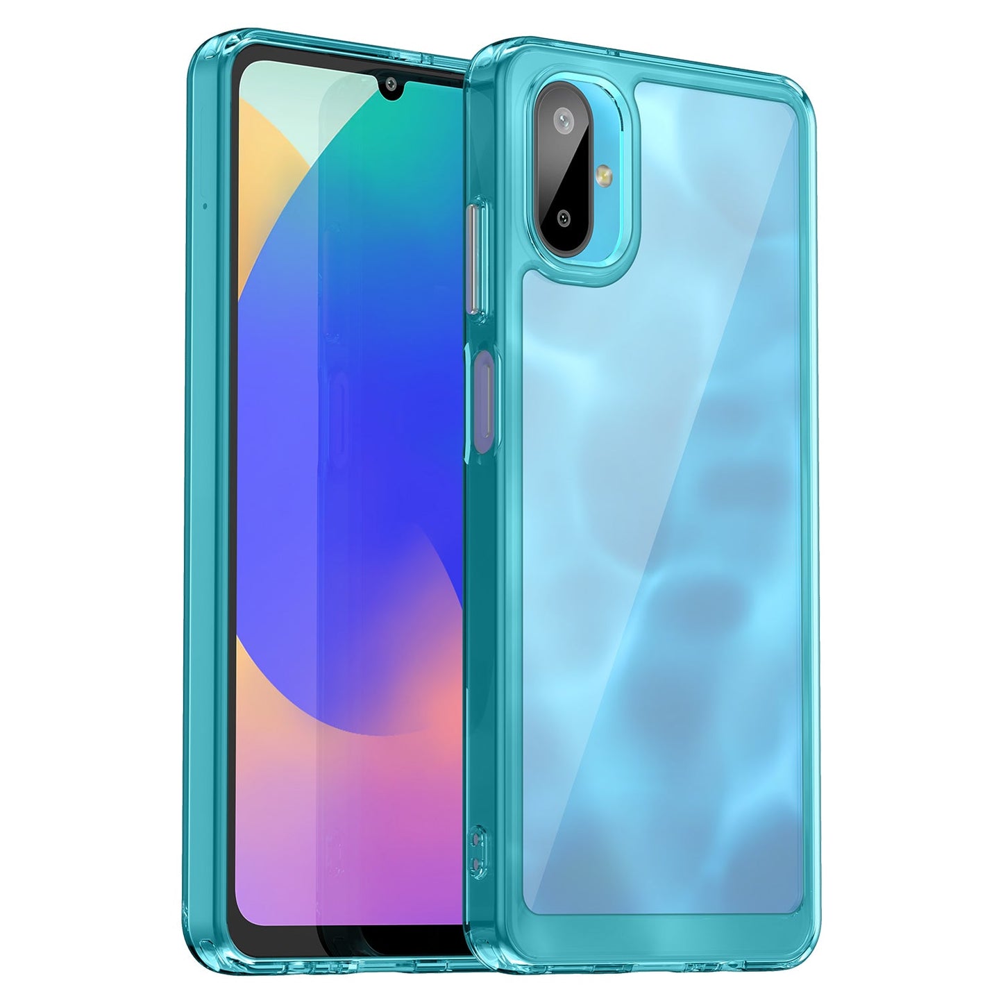 For Samsung Galaxy F06 5G Phone Case WANLONFENG XC Series TPU Acrylic Cover with Tempered Glass (Big Lens Hole) - Transparent Blue