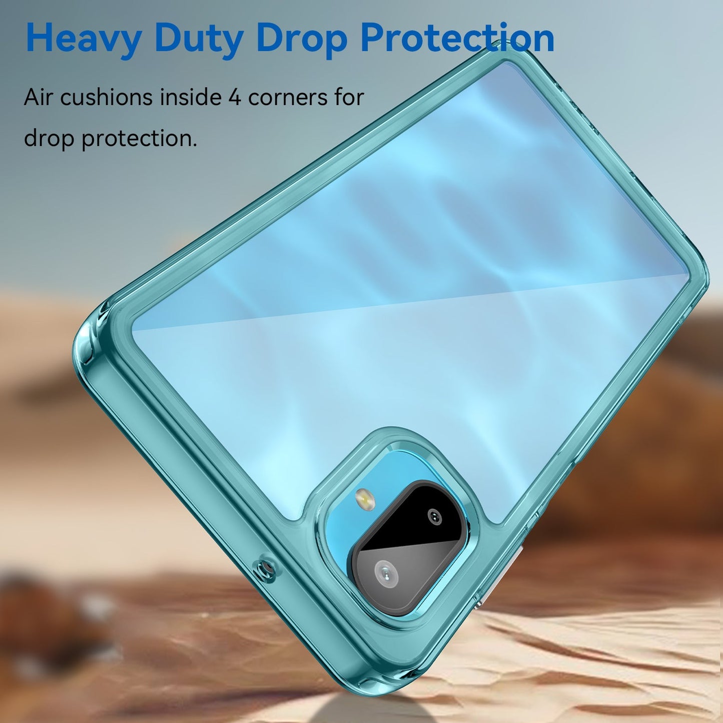 For Samsung Galaxy F06 5G Phone Case WANLONFENG XC Series TPU Acrylic Cover with Tempered Glass (Big Lens Hole) - Transparent Blue
