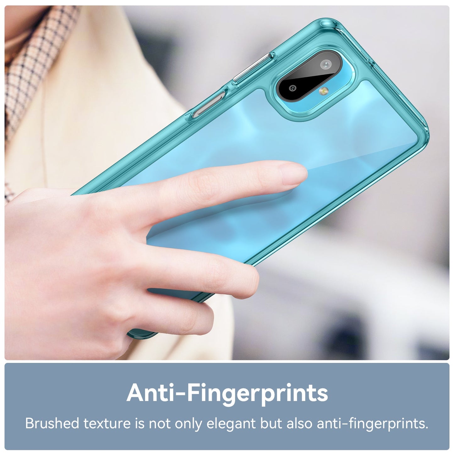 For Samsung Galaxy F06 5G Phone Case WANLONFENG XC Series TPU Acrylic Cover with Tempered Glass (Big Lens Hole) - Transparent Blue