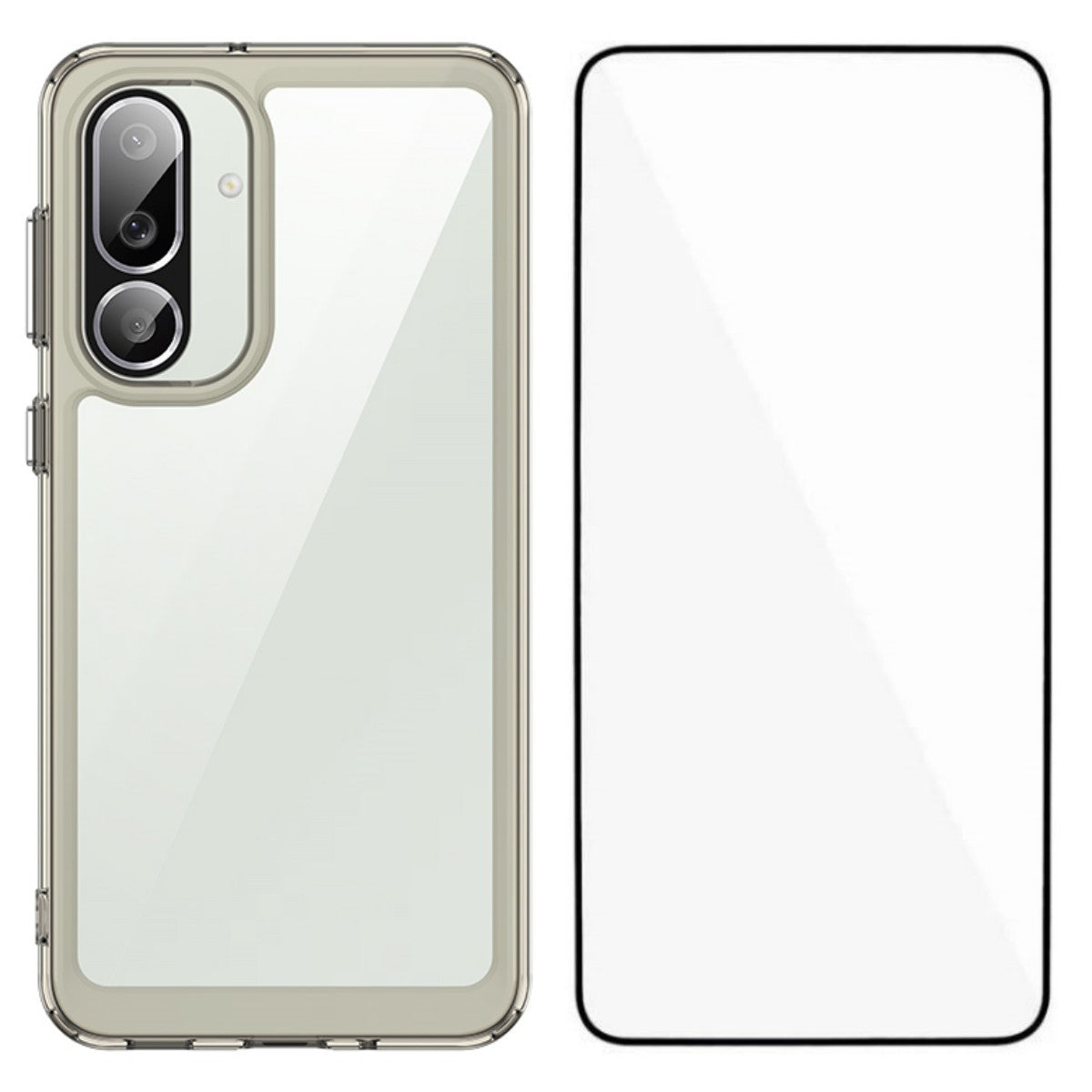 For Samsung Galaxy F56 5G Phone Case WANLONFENG XC Series TPU Acrylic Cover with Tempered Glass (Big Lens Hole) - Transparent Grey