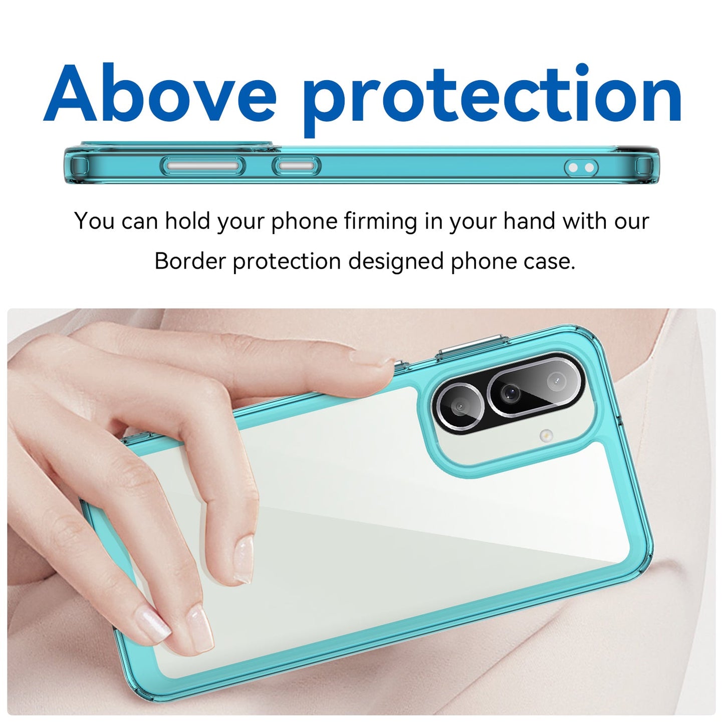 For Samsung Galaxy F56 5G Phone Case WANLONFENG XC Series TPU Acrylic Cover with Tempered Glass (Big Lens Hole) - Transparent Blue