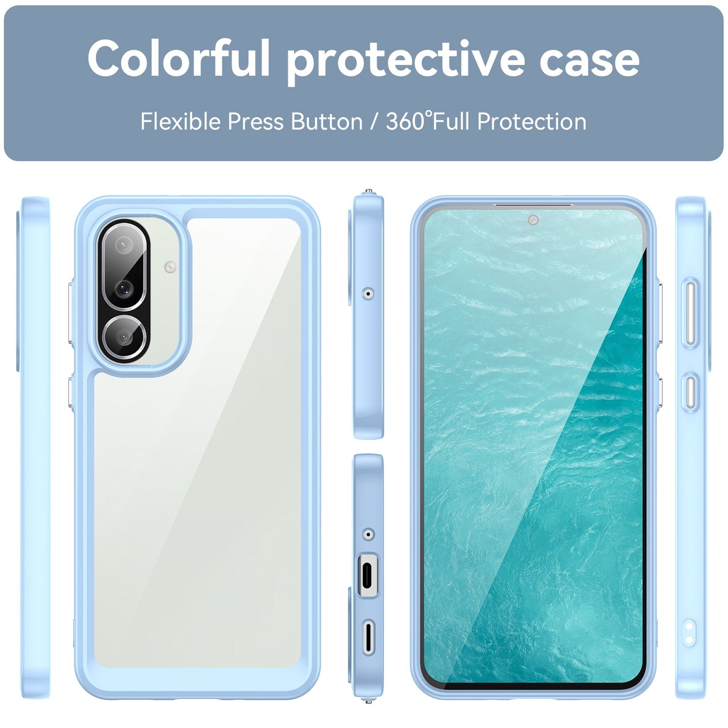 For Samsung Galaxy M56 5G Phone Case WANLONFENG XC Series TPU Acrylic Cover with Tempered Glass (Big Lens Hole) - Blue