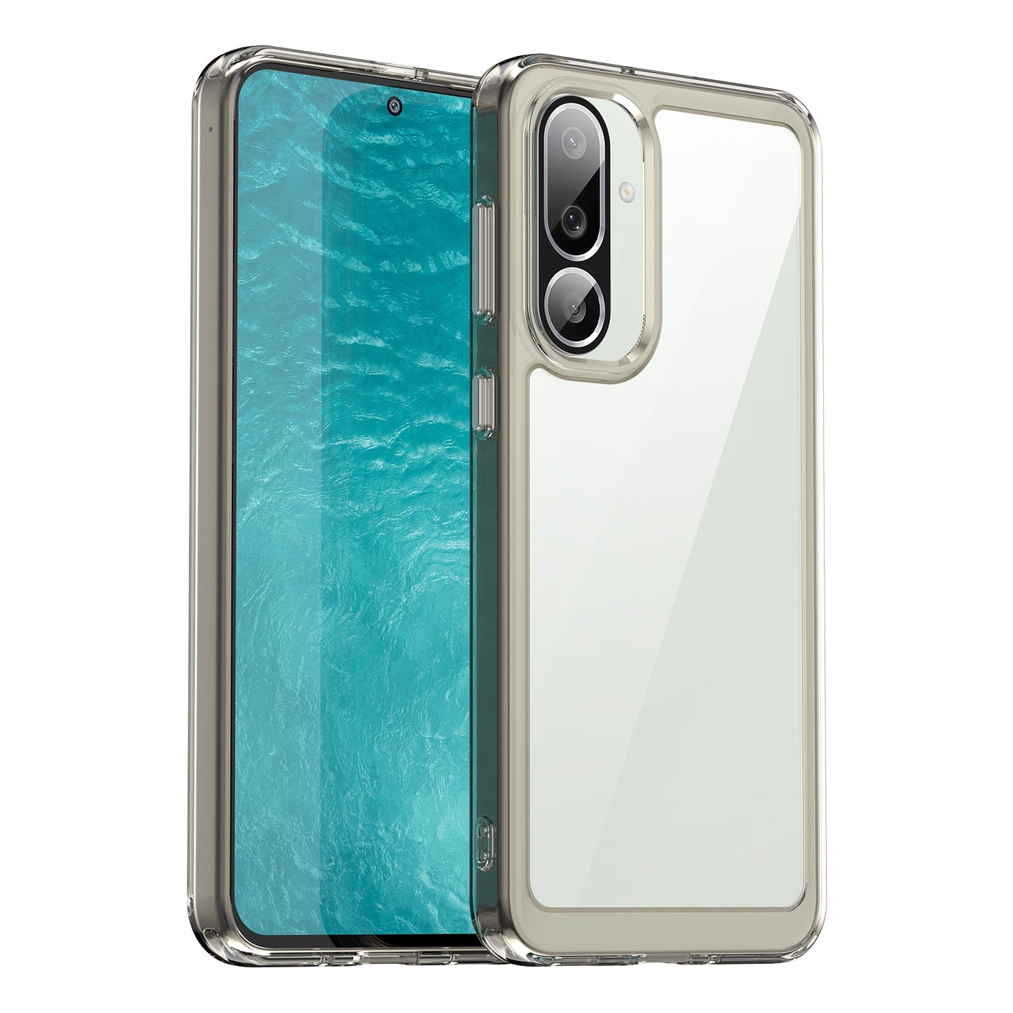 For Samsung Galaxy M56 5G Phone Case WANLONFENG XC Series TPU Acrylic Cover with Tempered Glass (Big Lens Hole) - Transparent Grey
