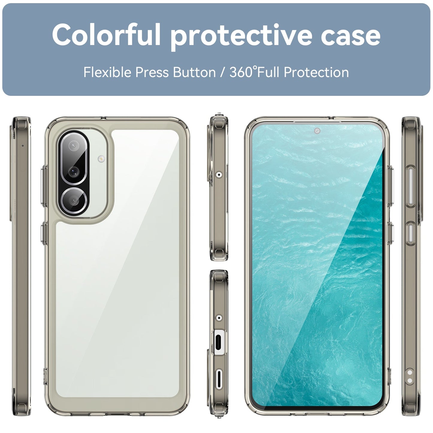 For Samsung Galaxy M56 5G Phone Case WANLONFENG XC Series TPU Acrylic Cover with Tempered Glass (Big Lens Hole) - Transparent Grey