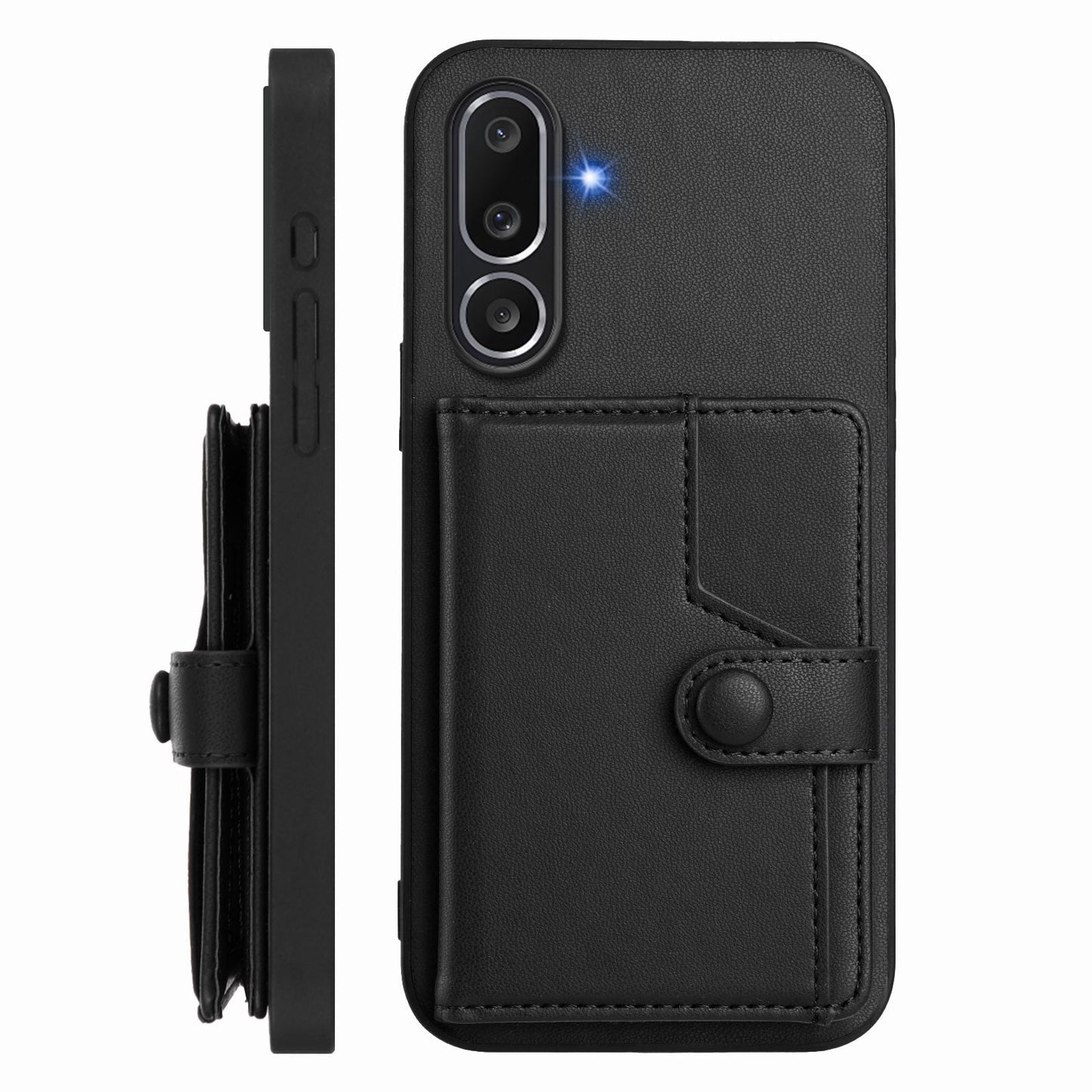 For Samsung Galaxy M56 5G Case RFID Blocking Card Holder Kickstand TPU + PU Leather Phone Back Cover - Black