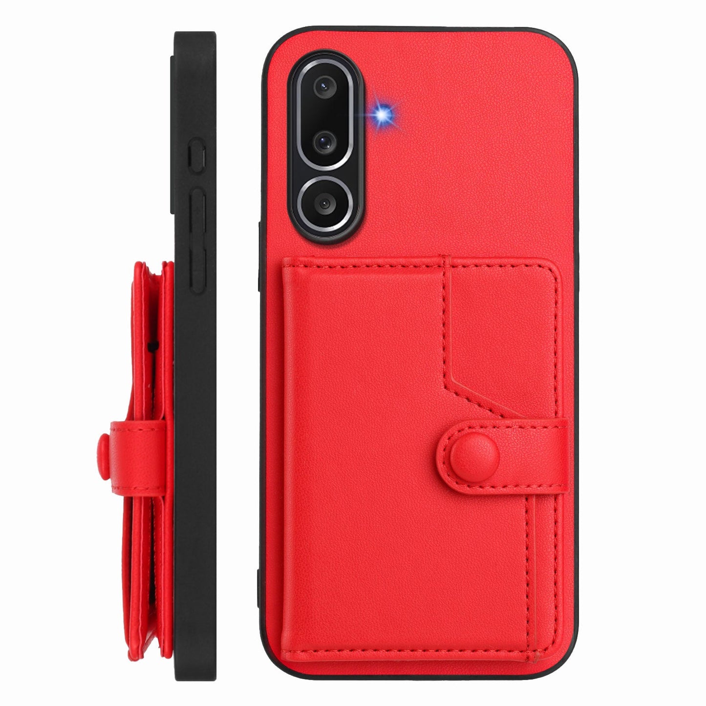 For Samsung Galaxy M56 5G Case RFID Blocking Card Holder Kickstand TPU + PU Leather Phone Back Cover - Red