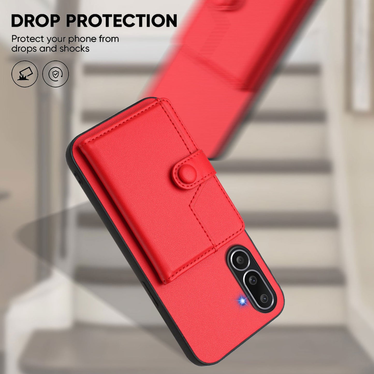 For Samsung Galaxy M56 5G Case RFID Blocking Card Holder Kickstand TPU + PU Leather Phone Back Cover - Red