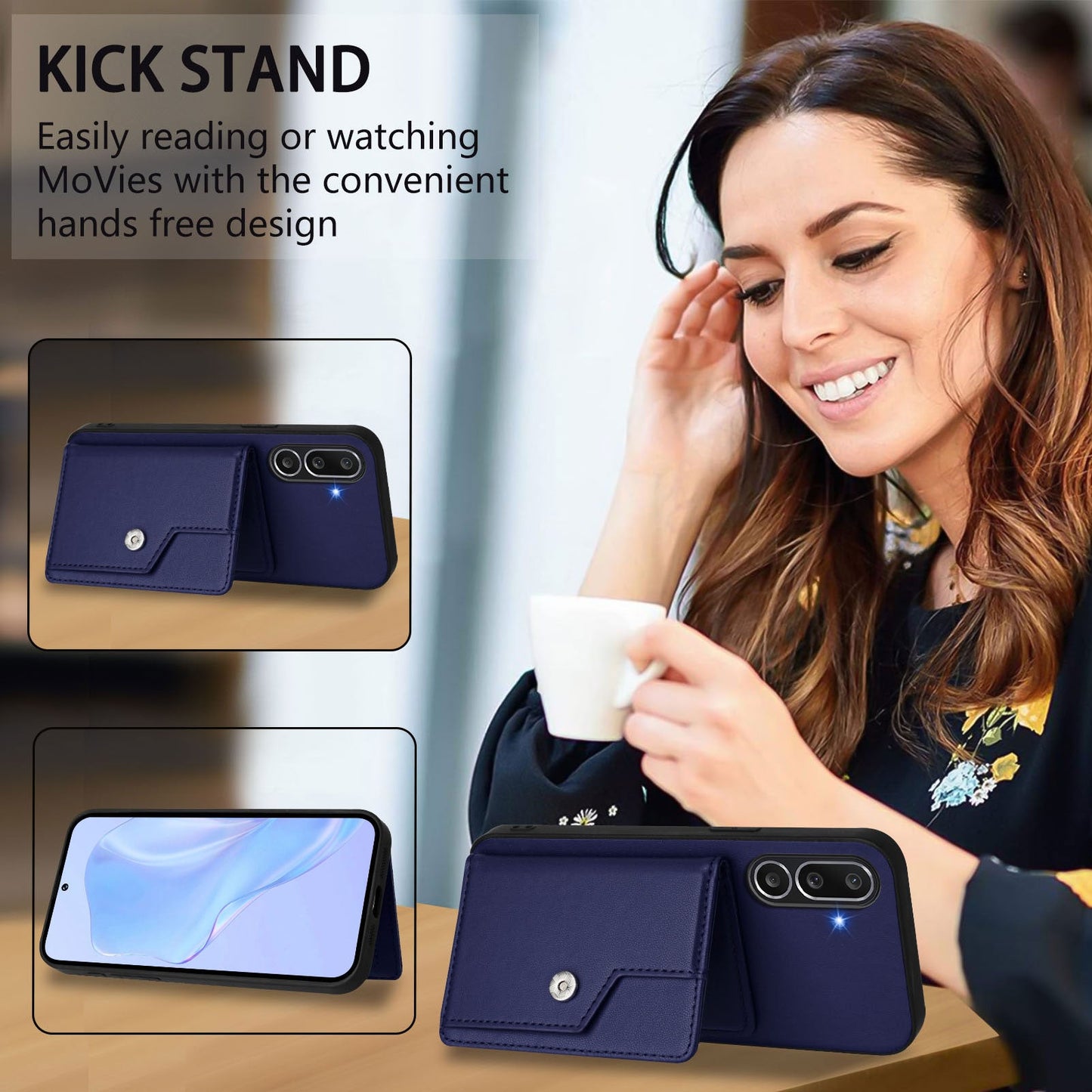 For Samsung Galaxy M56 5G Case RFID Blocking Card Holder Kickstand TPU + PU Leather Phone Back Cover - Blue