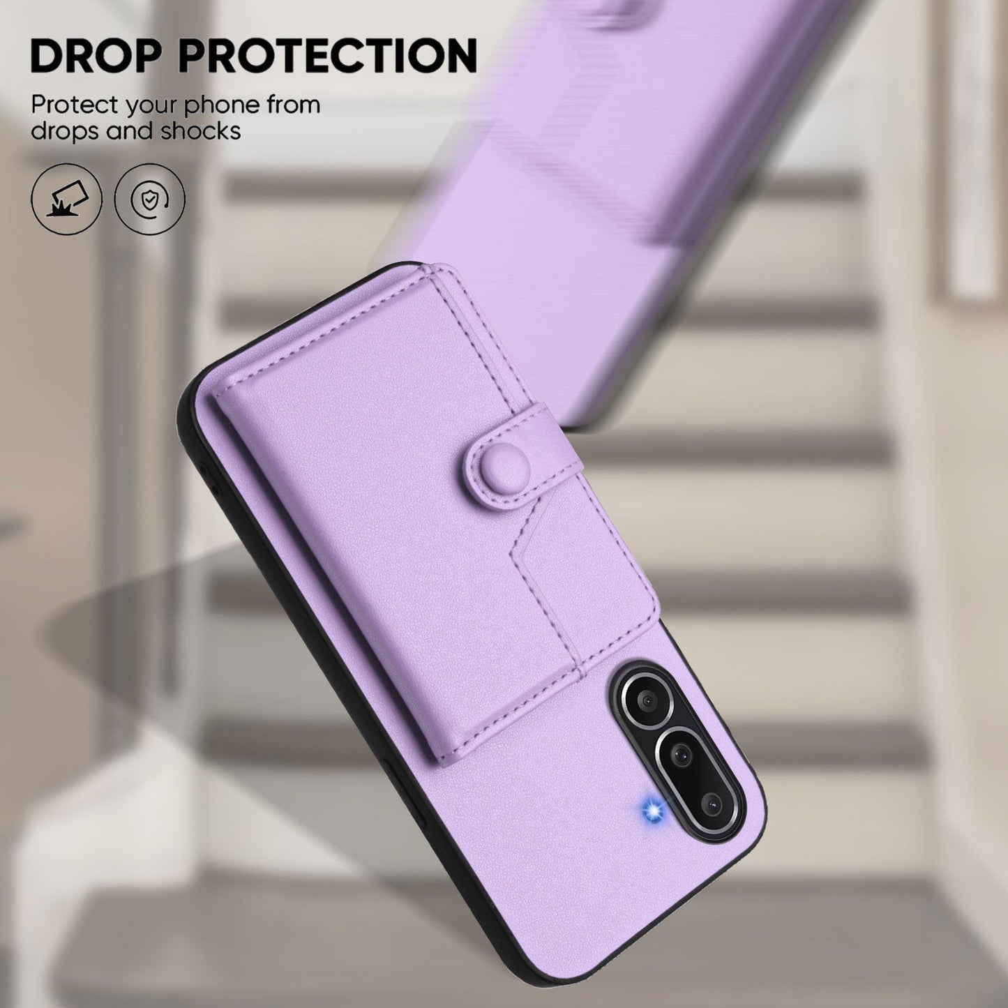 For Samsung Galaxy M56 5G Case RFID Blocking Card Holder Kickstand TPU + PU Leather Phone Back Cover - Purple