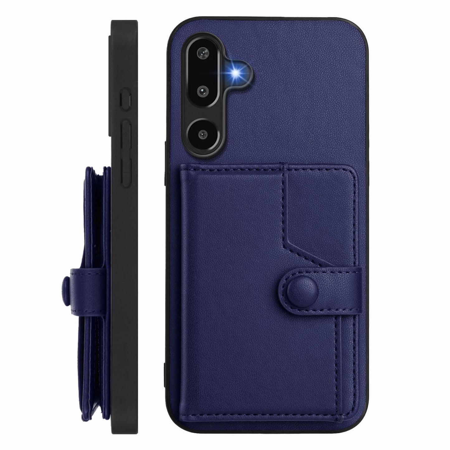 For Samsung Galaxy F16 5G / Galaxy M16 5G Case RFID Blocking Card Holder Kickstand TPU + PU Leather Phone Back Cover - Blue