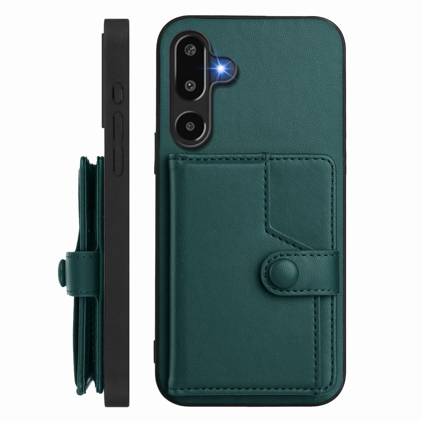 For Samsung Galaxy F16 5G / Galaxy M16 5G Case RFID Blocking Card Holder Kickstand TPU + PU Leather Phone Back Cover - Green