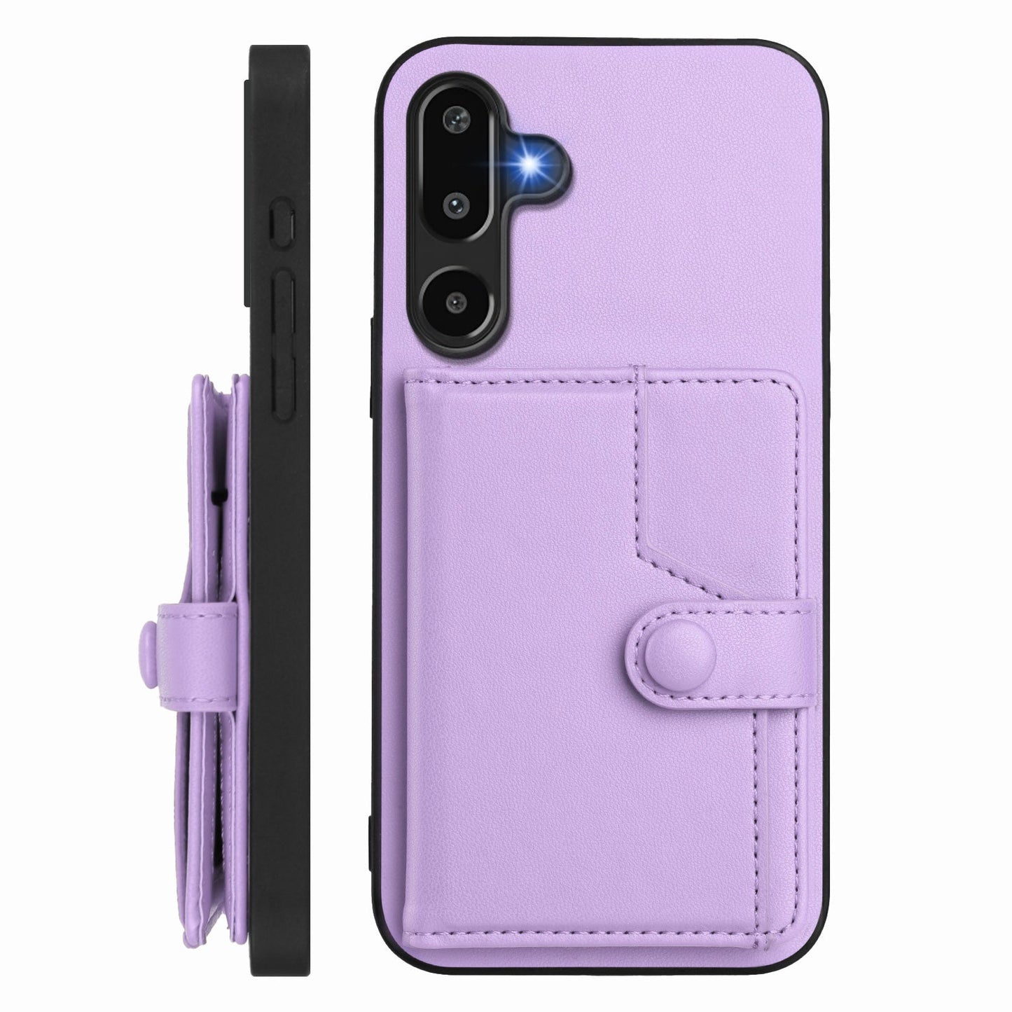 For Samsung Galaxy F16 5G / Galaxy M16 5G Case RFID Blocking Card Holder Kickstand TPU + PU Leather Phone Back Cover - Purple