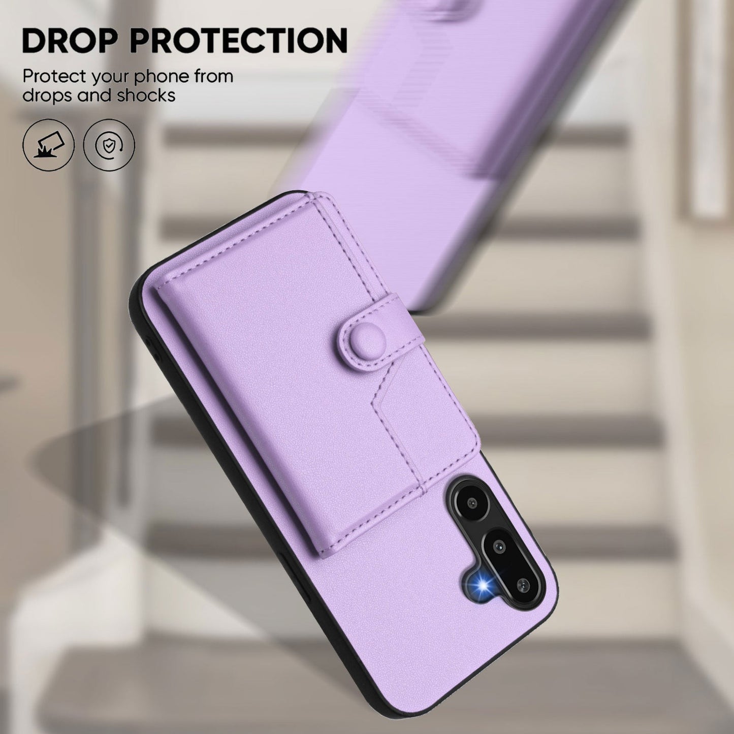 For Samsung Galaxy F16 5G / Galaxy M16 5G Case RFID Blocking Card Holder Kickstand TPU + PU Leather Phone Back Cover - Purple