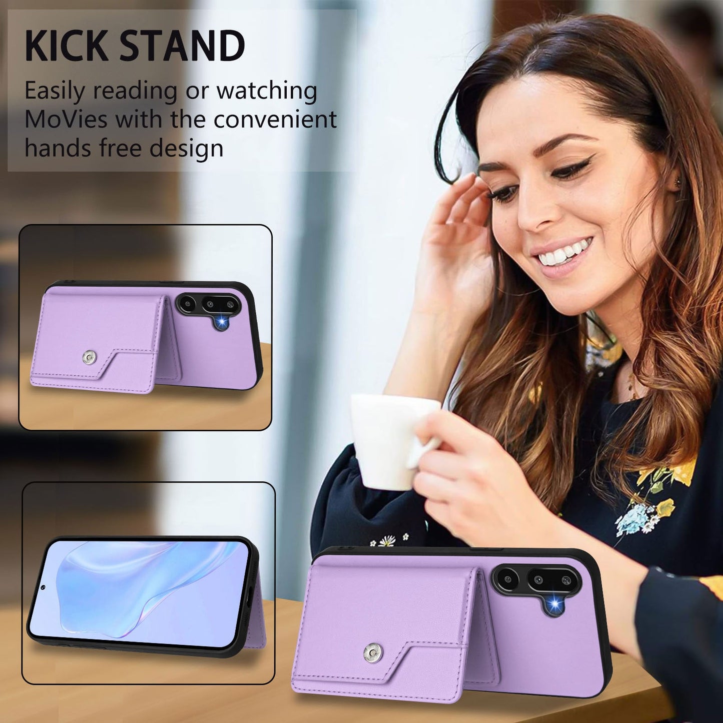 For Samsung Galaxy F16 5G / Galaxy M16 5G Case RFID Blocking Card Holder Kickstand TPU + PU Leather Phone Back Cover - Purple