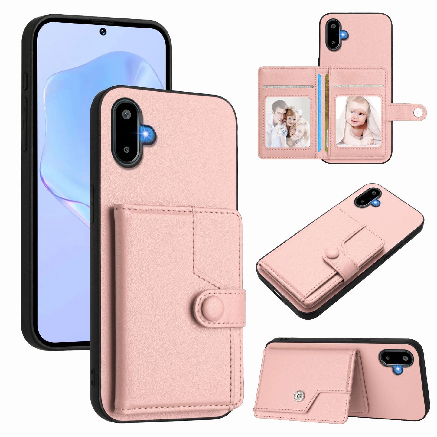 For Samsung Galaxy M06 5G / Galaxy F06 5G Case RFID Blocking Card Holder Kickstand TPU + PU Leather Phone Back Cover - Rose Gold