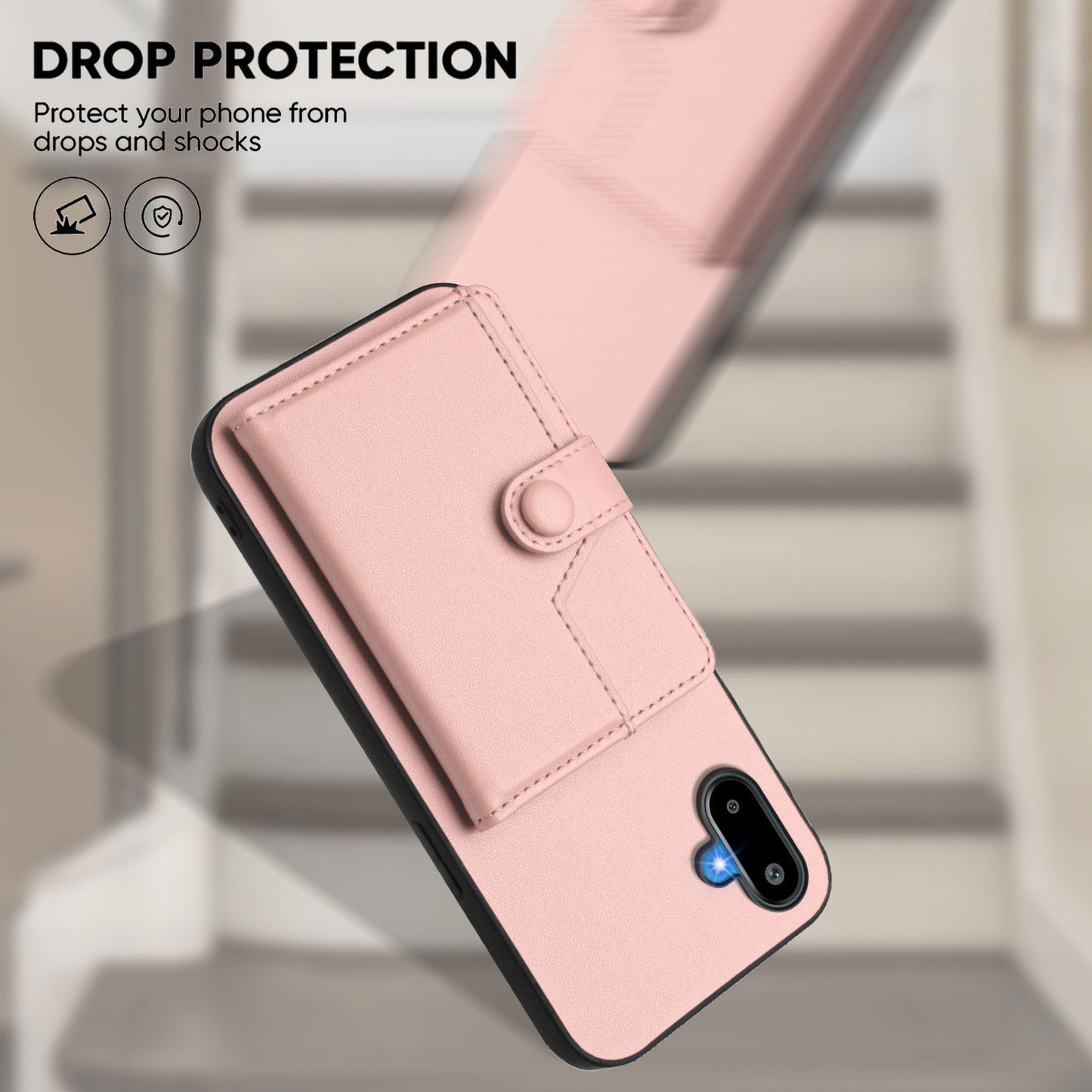 For Samsung Galaxy M06 5G / Galaxy F06 5G Case RFID Blocking Card Holder Kickstand TPU + PU Leather Phone Back Cover - Rose Gold