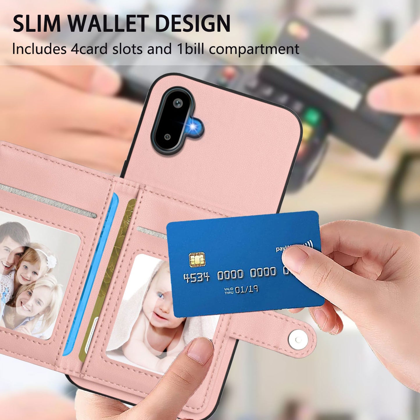 For Samsung Galaxy M06 5G / Galaxy F06 5G Case RFID Blocking Card Holder Kickstand TPU + PU Leather Phone Back Cover - Rose Gold